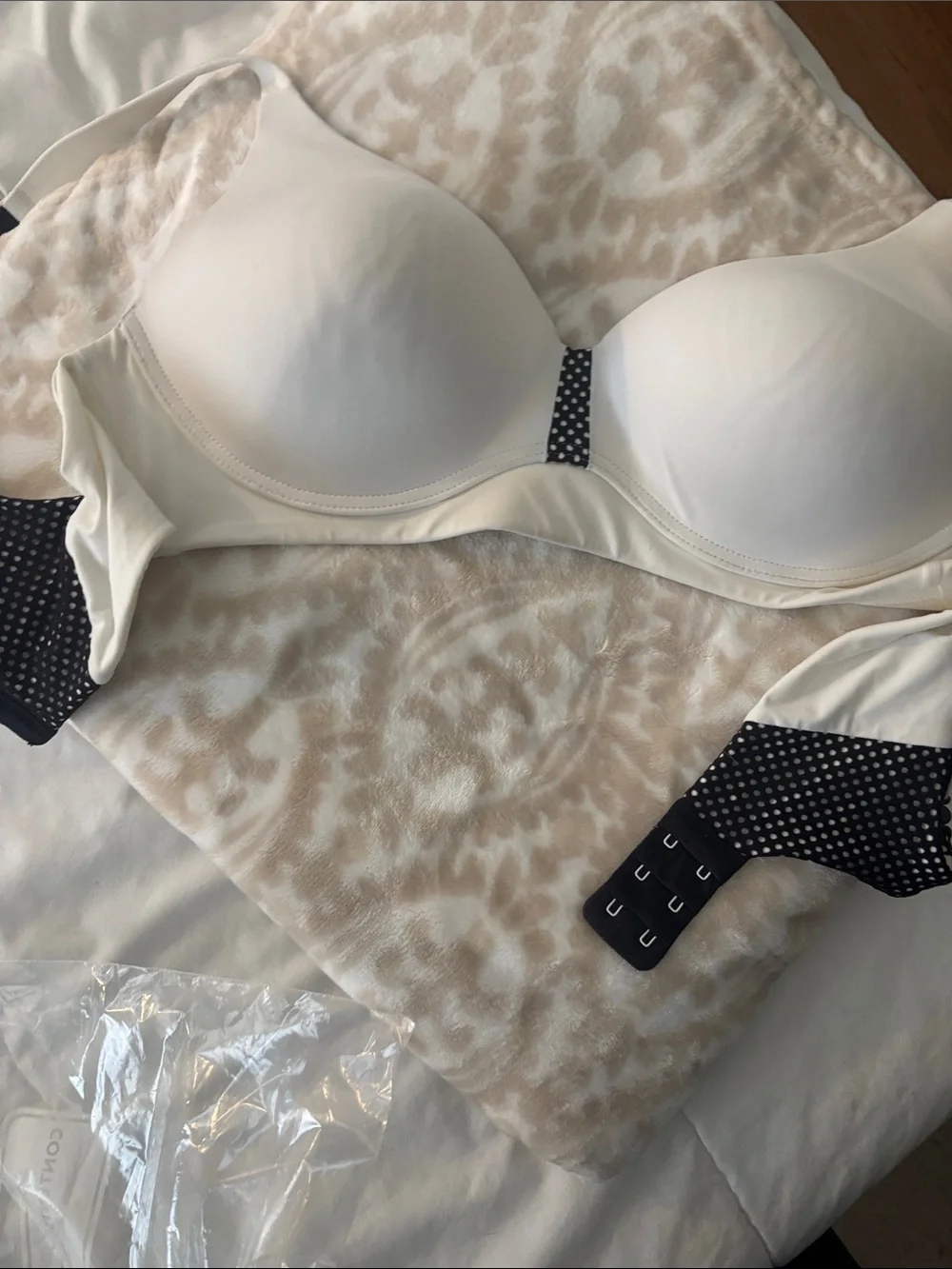 Maidenform Cream Bra with Black Polka Dot Accents